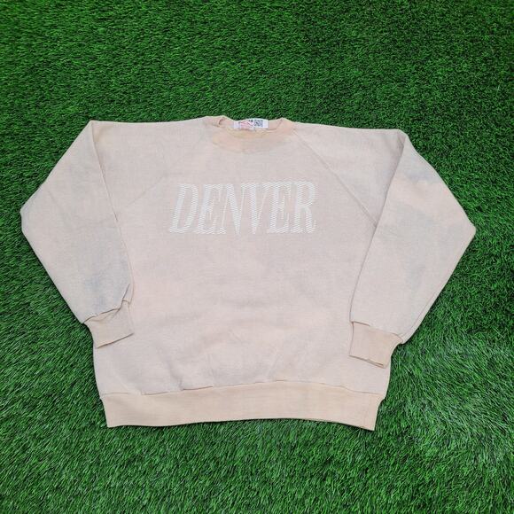 Vintage 80s Denver Sweatshirt Womens XL 22x24 Beige - Picture 1 of 13